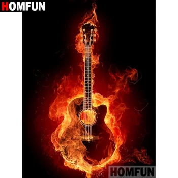 

HOMFUN Full Square/Round Drill 5D DIY Diamond Painting "Fire Guitar" Embroidery Cross Stitch 5D Home Decor Gift A07563