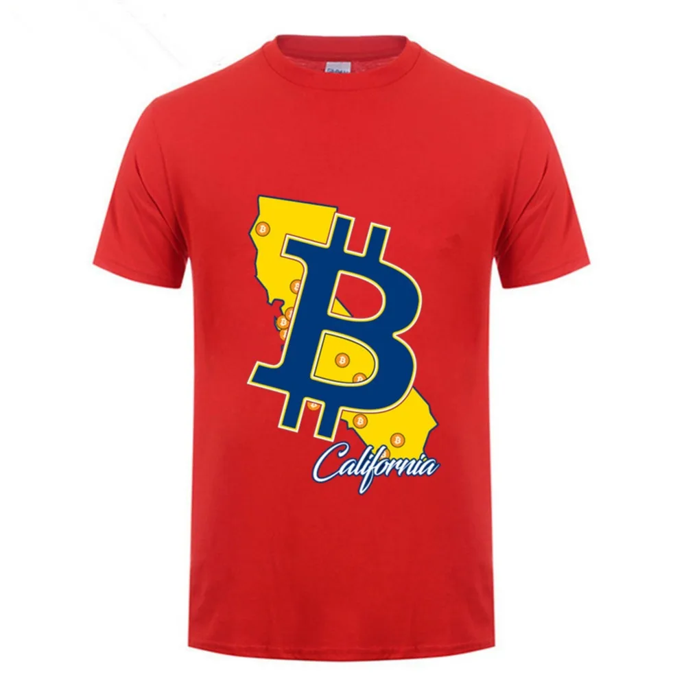 Новые забавные мужские футболки Биткоин в криптографии для флага Калифорнии с