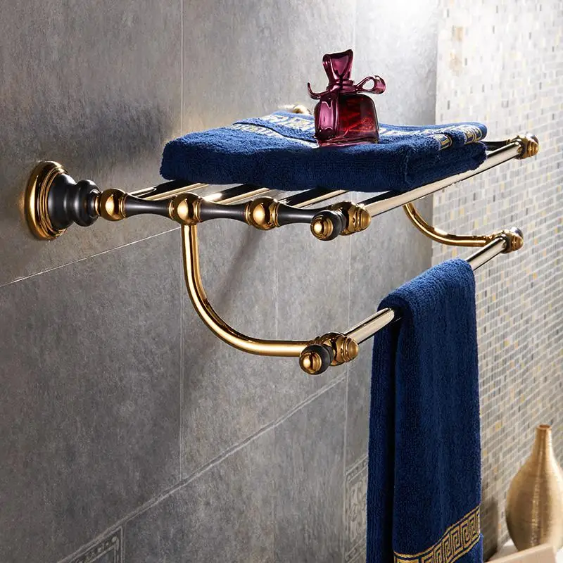 Европейские золотые полированные и черные аксессуары для ванной комнаты, набор красок для ванной комнаты, современный латунный ванный костюм, уникальный - Цвет: TOWEL RACK