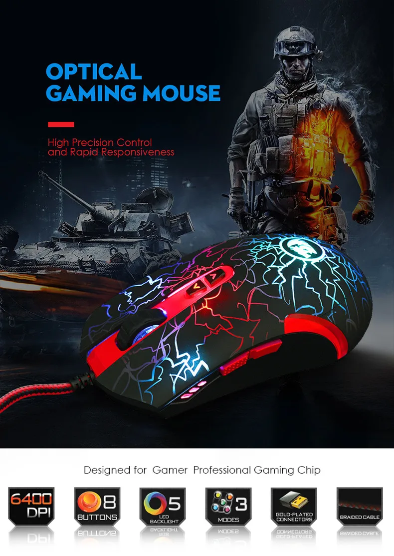 Оптическая игровая мышь LAVAWOLF M701 7 программируемых кнопок профессиональная мышка