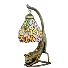 Витражные настольные лампы Тиффани, светильник с металлическим котом, светильник в средиземноморском морском стиле, декор для спальни