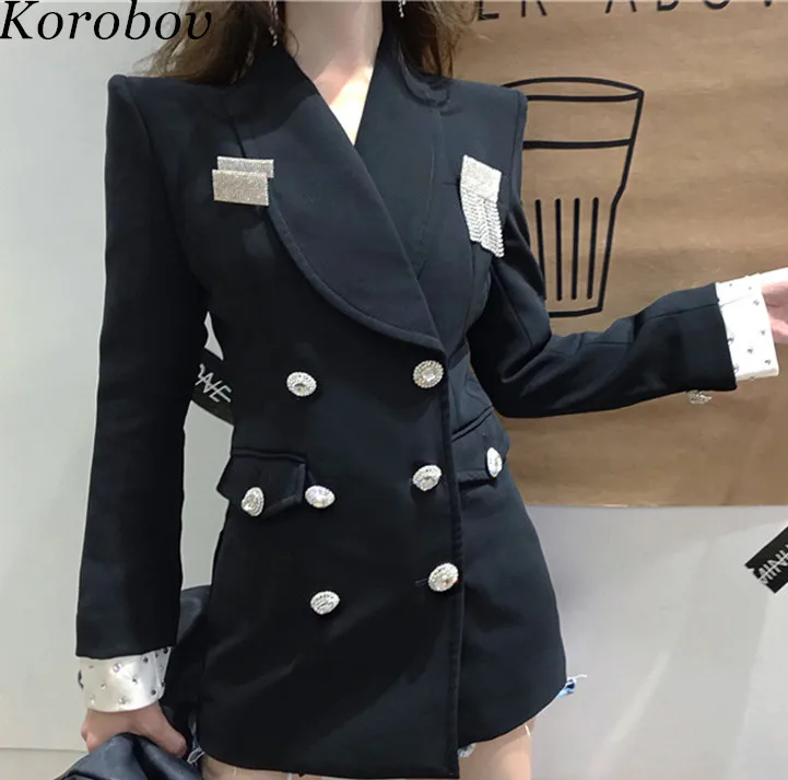 Korobov 2019 Новая мода Корейская Длинная женская куртка отложной воротник карманы