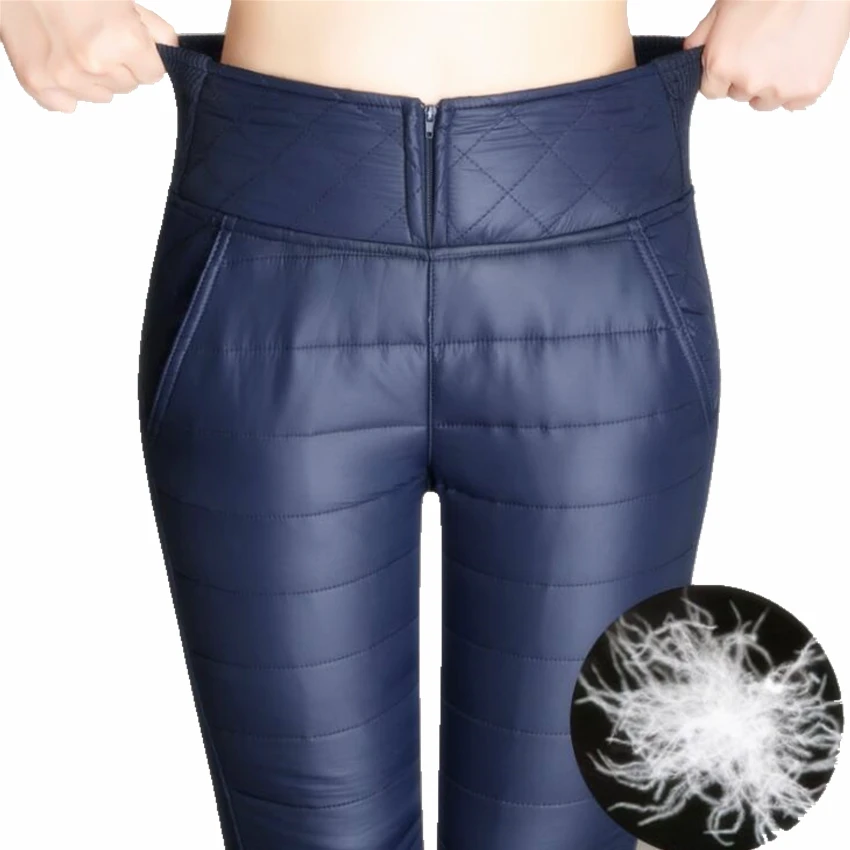 

Warm Pants Women 2018 Winter Pants High Waisted Outer Wear female Fashion Slim Warm Thick Down Pants Trousers For Women skinny