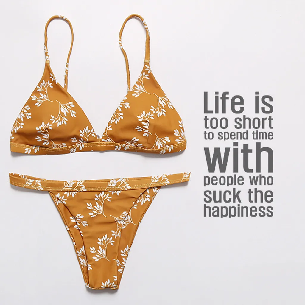 

Woman Bikini 2019 Women Swimwear Bikini Set Print Flower Push-Up Padded Bathing Swimsuit Beachwear Cover up Dropping Biquini