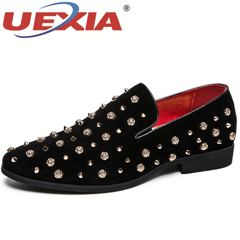 

UEXIA Rivets Men Dress Shoes Formal Leather With Fur Shoes Male Casual Winter Pointed Toe Oxford Shoes Casual Wedding Big Size