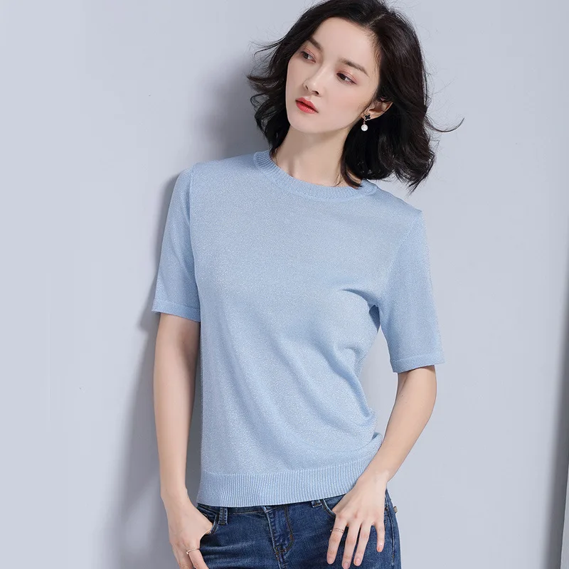 Women Knitted Short sleeve Sweaters and Pullovers Female Jumpers Women High Quality Sweaters Solid color for spring and summer