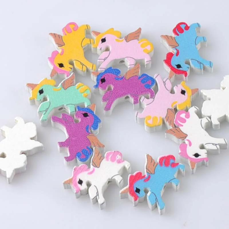 

Mix Unicorn Licorne Pattern Wooden Spacer Beads For Jewelry making DIY 50pcs 22x17mm MT2023X