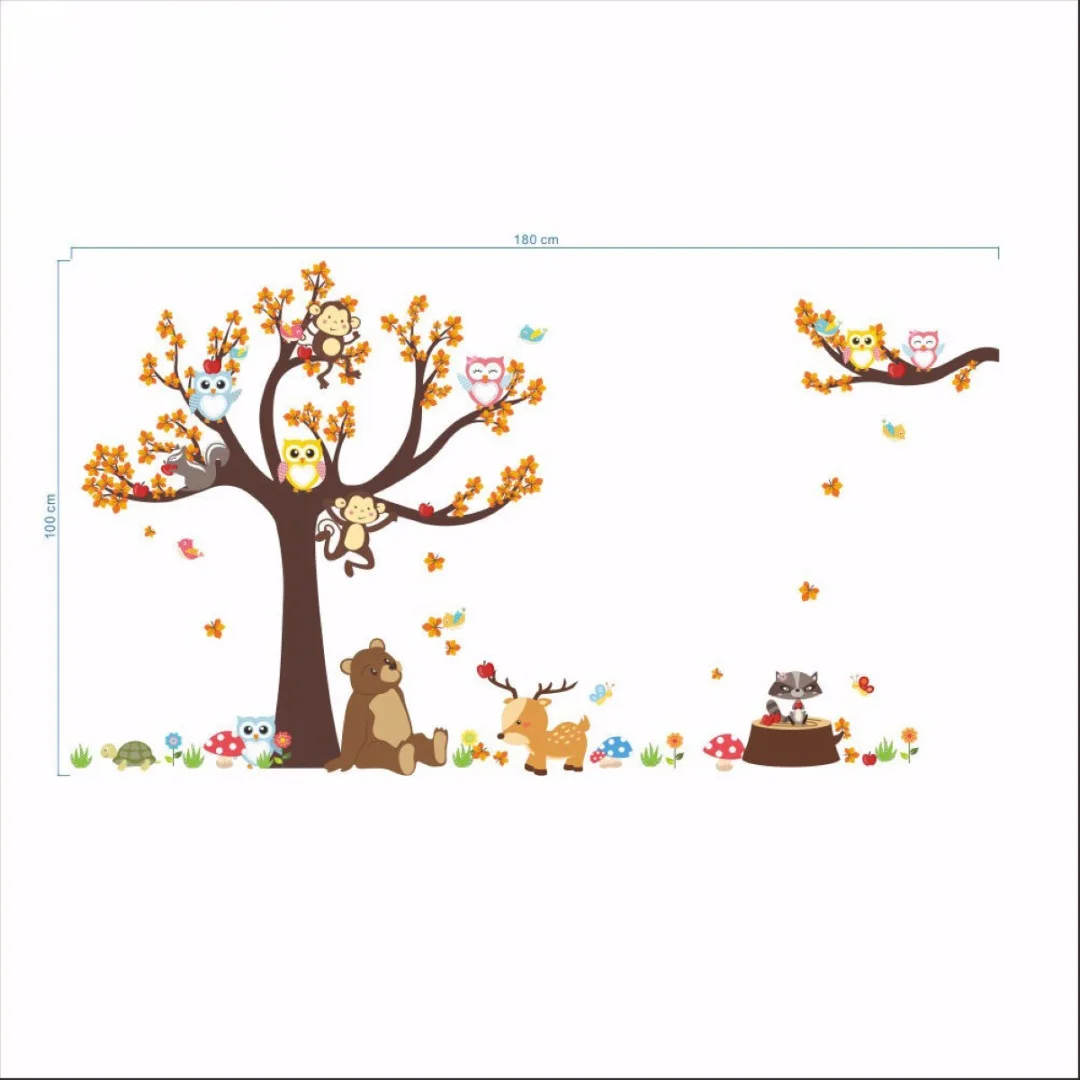 2018 Newest  Cartoon Owl Bird Tree Squirrel Art Wall Sticker Decal Nursery Baby Room Decor