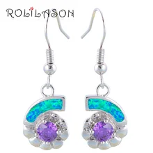 Подарок для Новогодние товары оптом и в розницу Циркон циркония Синий огненный опал Серебро штамп Висячие серьги Fashionl ювелирные изделия OE223