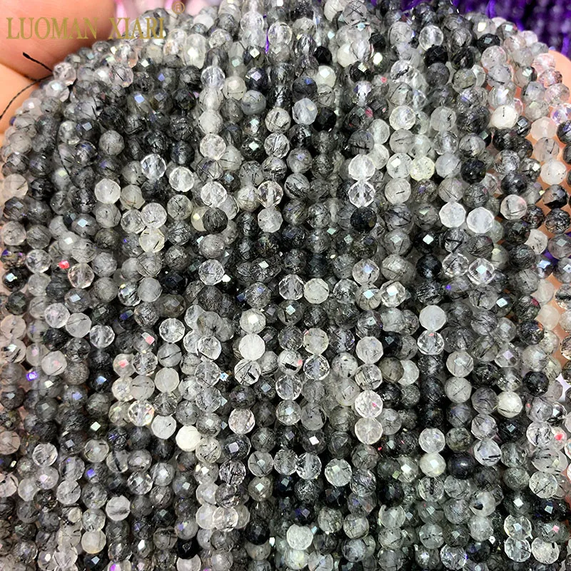 Граненые 4 мм бусины из натурального камня аметисты розовый хрустальный Турмалин драгоценный камень бусины для самостоятельного изготовления ювелирных изделий браслет ожерелье - Цвет: Black Rutilated
