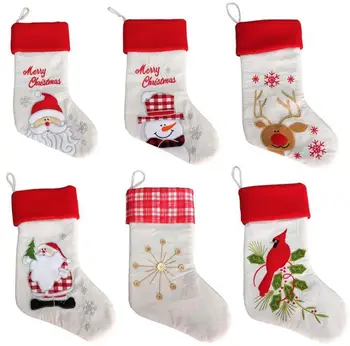 

Christmas Stocking Sock Gift Bags Burlap Embroidery Christmas Tree Sock Xmas Candy Storage Bag Festive Party Supplies