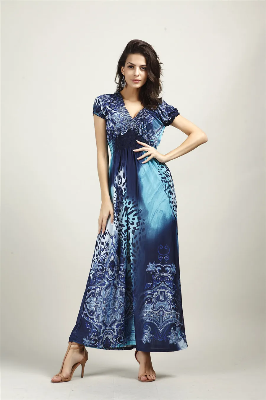 Gladiolus Bohemian Summer Dress Women 2019 Short Sleeve V Neck Tunic Sexy Leopard Print Maxi Dresses For Women Long Beach Dress (25)
