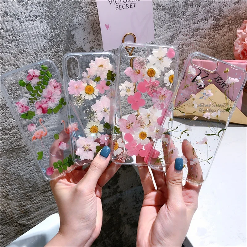 Защитные чехлы для iPhone XS MAX 8 6 6s Plus с натуральным сухим цветком из эпоксидной