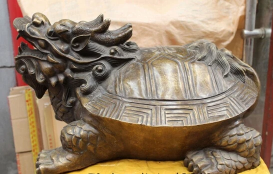 

wholesale factory 23 " Chinese Bronze money coin wealth Yuan Bao Dragon tortoise Turtle Statue