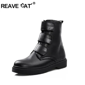

REAVE CAT 2020 Thick bottom punk boots for women low heel ankle Boots Girl lady short bootie zapatos mujer
