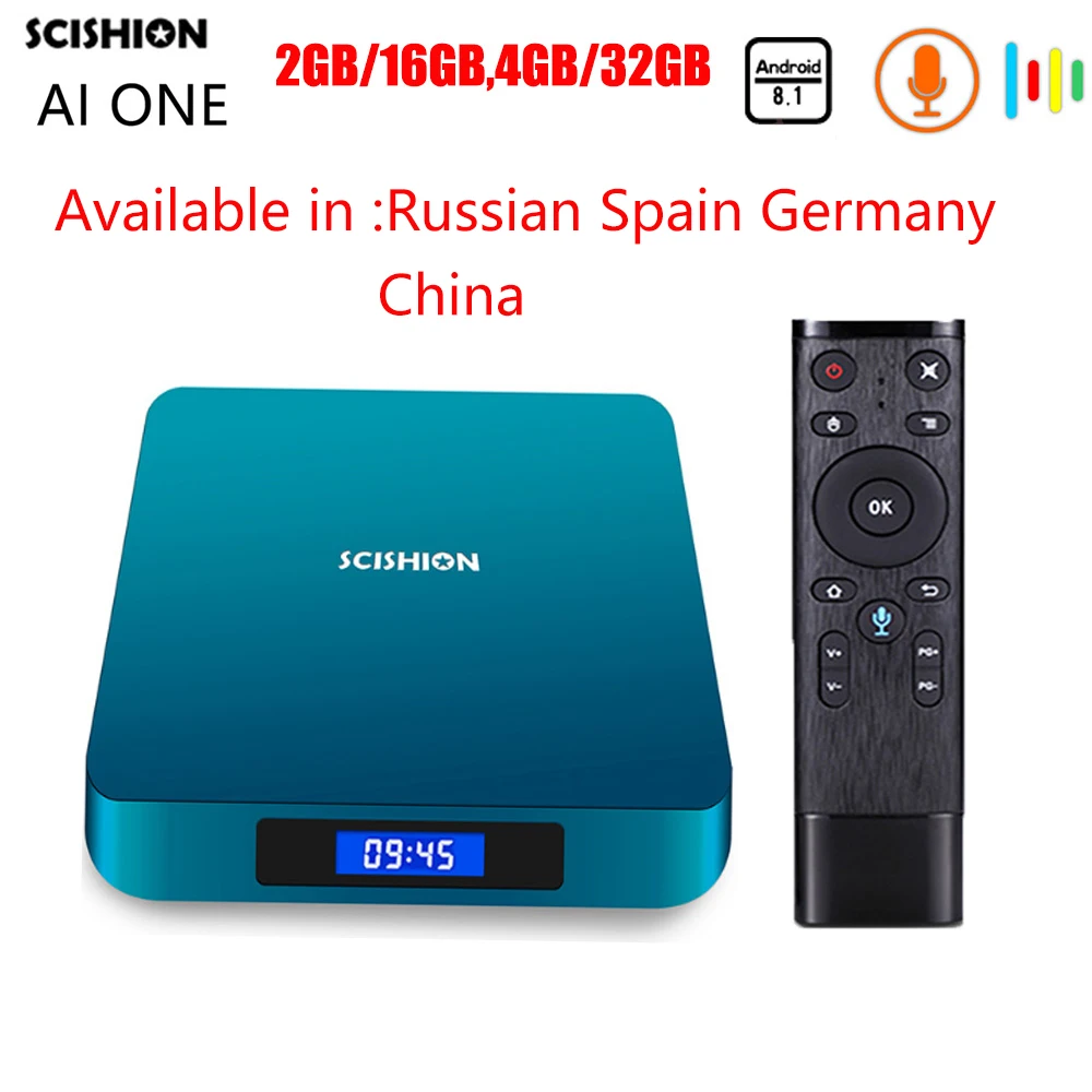 Smart TV Box SCISHION AI ONE Android 8 1 Rockchip 3328 2G/16G 4 ГБ/32 ГБ Wi-Fi медиаплеер Bluetooth голосовое