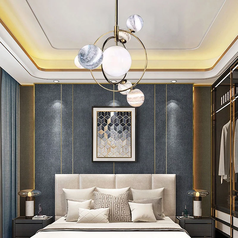 Скандинавский современный минимализм светодиодный светильник из стекла железная планета люстра столовая гостиная спальня Отель Кофейня