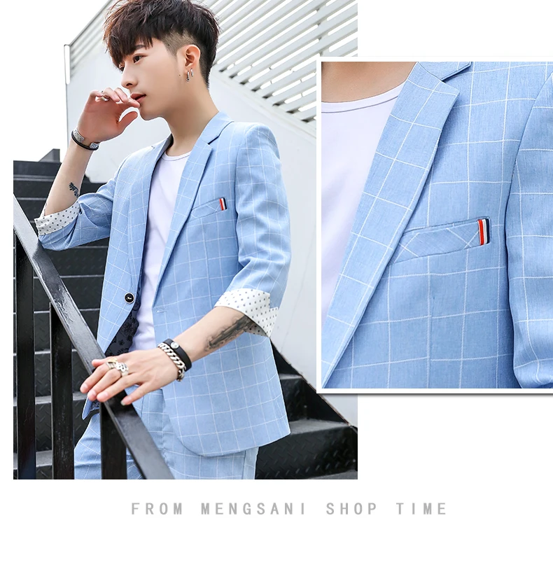 Новые модные летние мужские костюмы Slim Fit 3/4 рукав короткая куртка брюки 2 шт набор одна кнопка B36