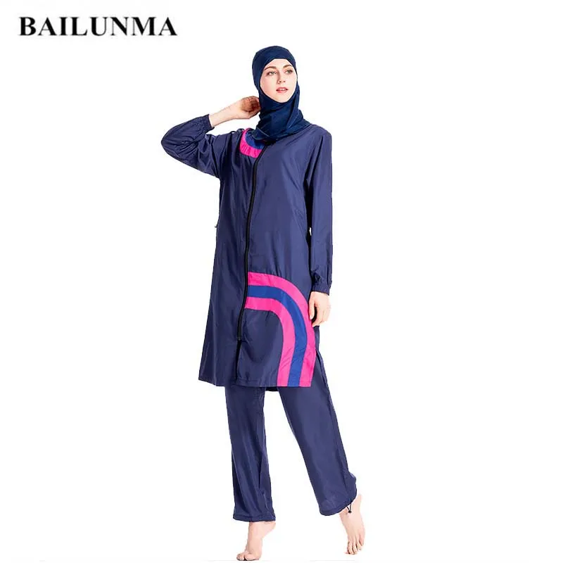 FRPE-Women Muslim Hijab Swimsuit Full Cover Islamic Rash Guard Beachwear