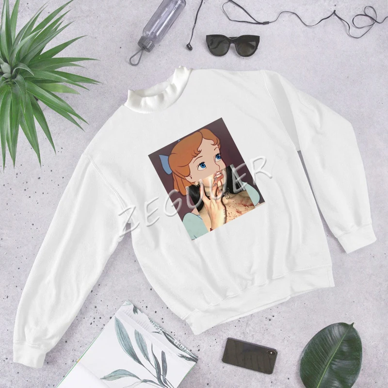 

Harajuku Lady Pullovers Funny Princess Alice Graphic Jumper Girl White Long Sleeve Sweatshirt Oversized Hoodies Punk Tops