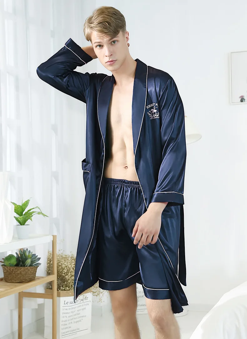 2019 новые мужские пижамы для отдыха ночная рубашка из искусственного шелка для мужчин удобные шелковистые халаты благородный халат мужские