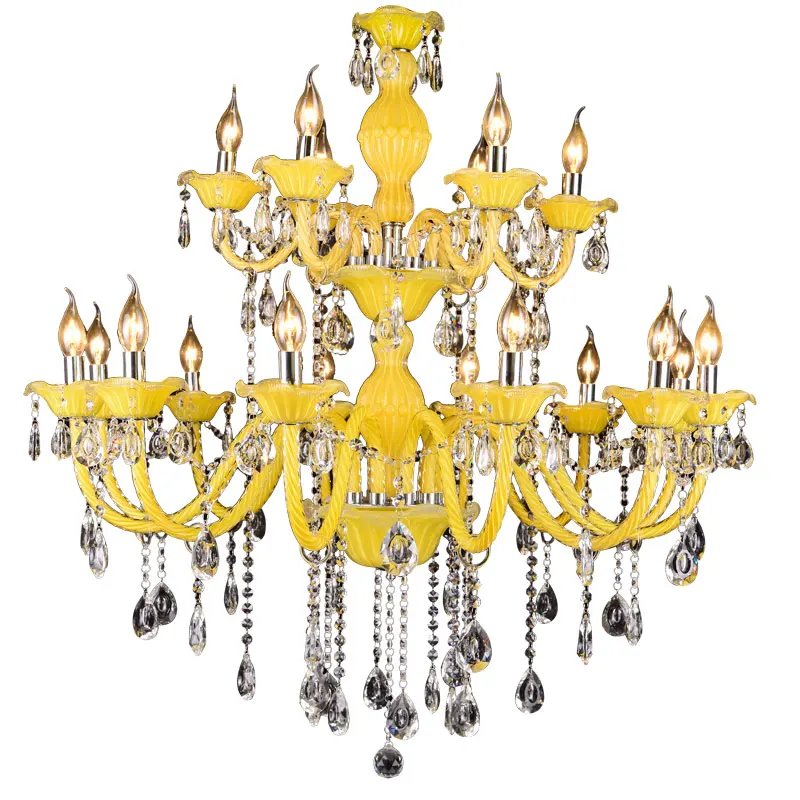 

Modern Crystal Chandeliers Lemon Yellow Ceiling Decor Chandelier Light E14 High Quality K9 Crystal Chandelier for hotel