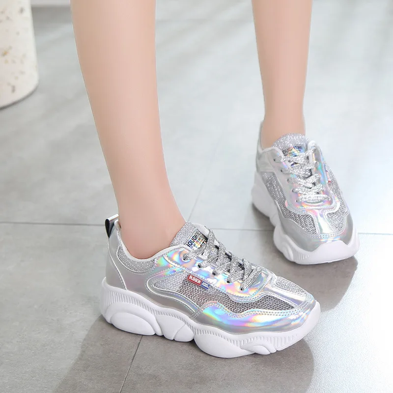 

ZYSK 2019 New Girl Spring Sneakers Women's Silvery Gold Sneakers Shoes Zapatos De Mujer Ladies Footwear Breathable Mesh Sneakers