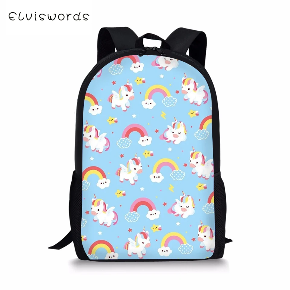 

ELVISWORDS Children's Backpack Cartoon Little Unicorn Horse Prints Pattern Kids Backpack Kawaii Toddler Primary School Book Bags