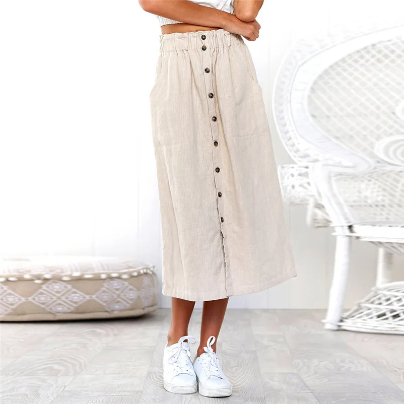 New Fashion 2018 Summer style skirts womens casual Bohemia High Waist Line Button Beach Wrap Maxi Long Skirt Femme Saia Y04#N (9)