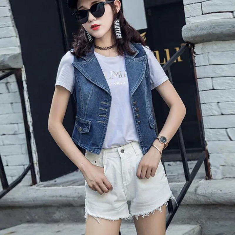 

Classic Vintage Jeans Vest Women Slim Fit Waistcoat Spring Summer Denim Vest Female Sleeveless Fashion Jacket For Ladies Tops