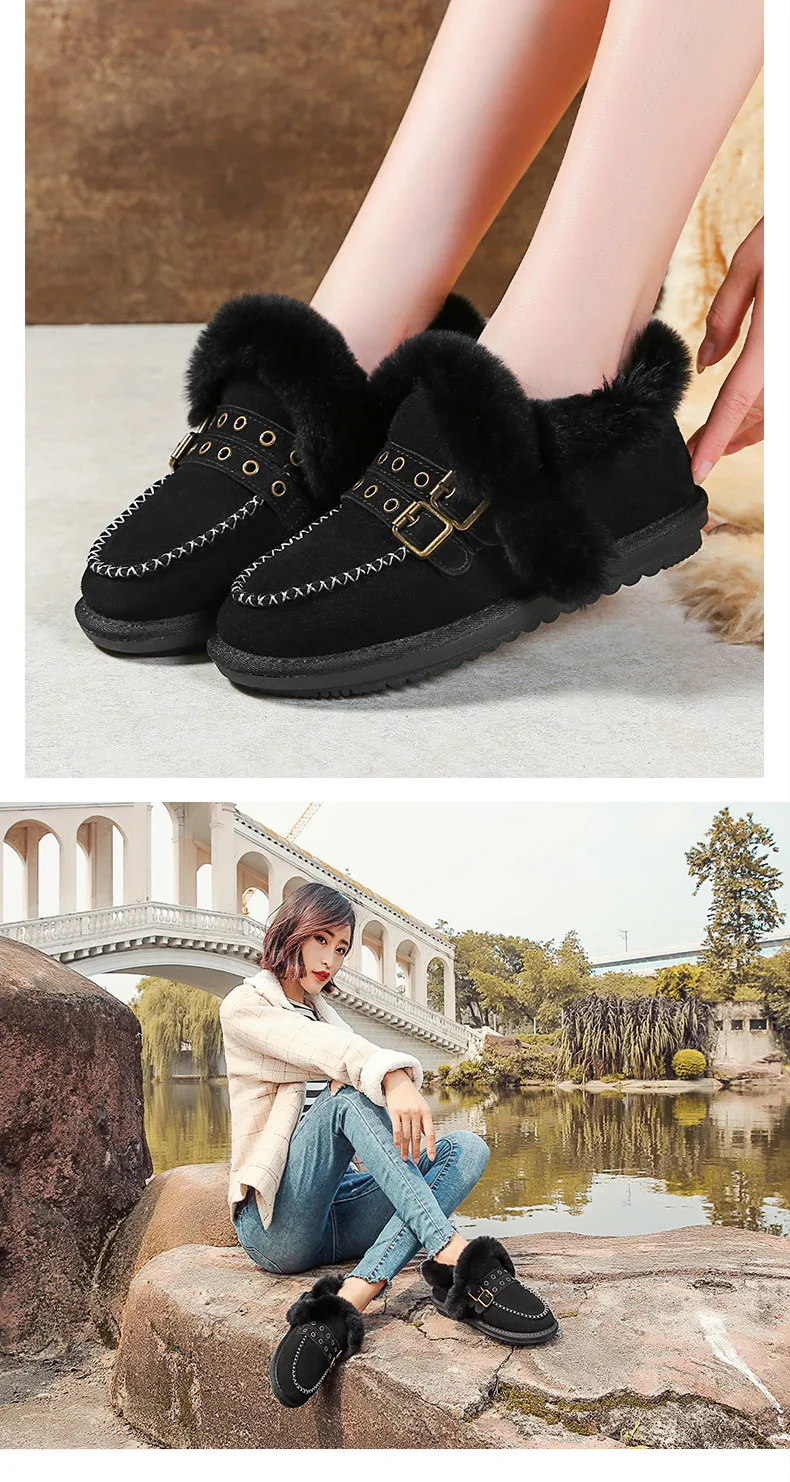 Botas mujer/Женская обувь; женские теплые зимние ботинки; модные брендовые Женские повседневные ботильоны из натуральной кожи на меху; Цвет Черный