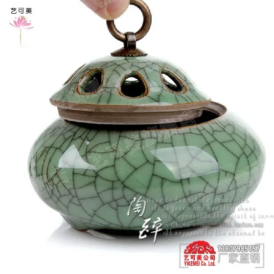 XG084 Longquan celadon brother kiln ceramic incense burner incense inserted copper purple sandalwood aroma oven dish