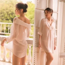 Женская белая сексуальная Рубашка очаровательный перспективный ночной клуб шелковистая пижама спортивный костюм