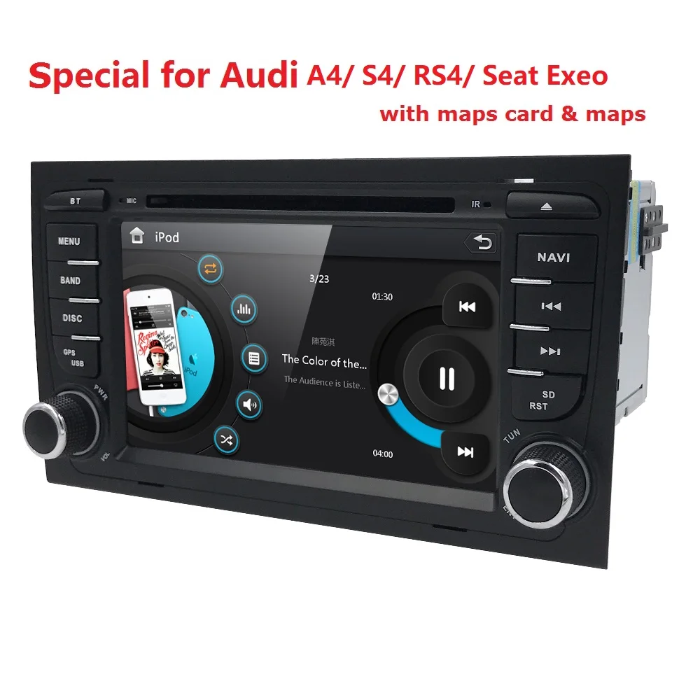 Sale 7"Capacitive Touch Screen Car DVD Player for Audi A4 (2002-2008) Audi S4/RS4 GPS BT DAB SD Radio RDS Canbus Map  DVBT SWC EQ USB 3