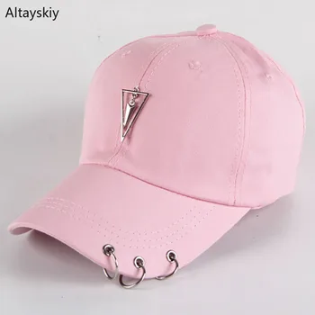

Baseball Caps Women Solid Rivets Rings Adjustable Letter Embroidery Womens Hats Harajuku Simple Hip Hop Leisure Trendy All-match