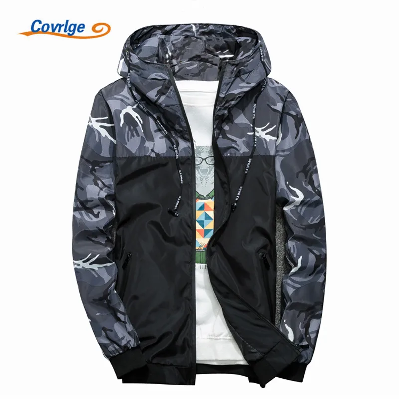 

Covrlge Spring Autumn Mens Casual Camouflage Hoodie Jacket Men Waterproof Clothes Men's Windbreaker Coat Male Outwear MWJ095