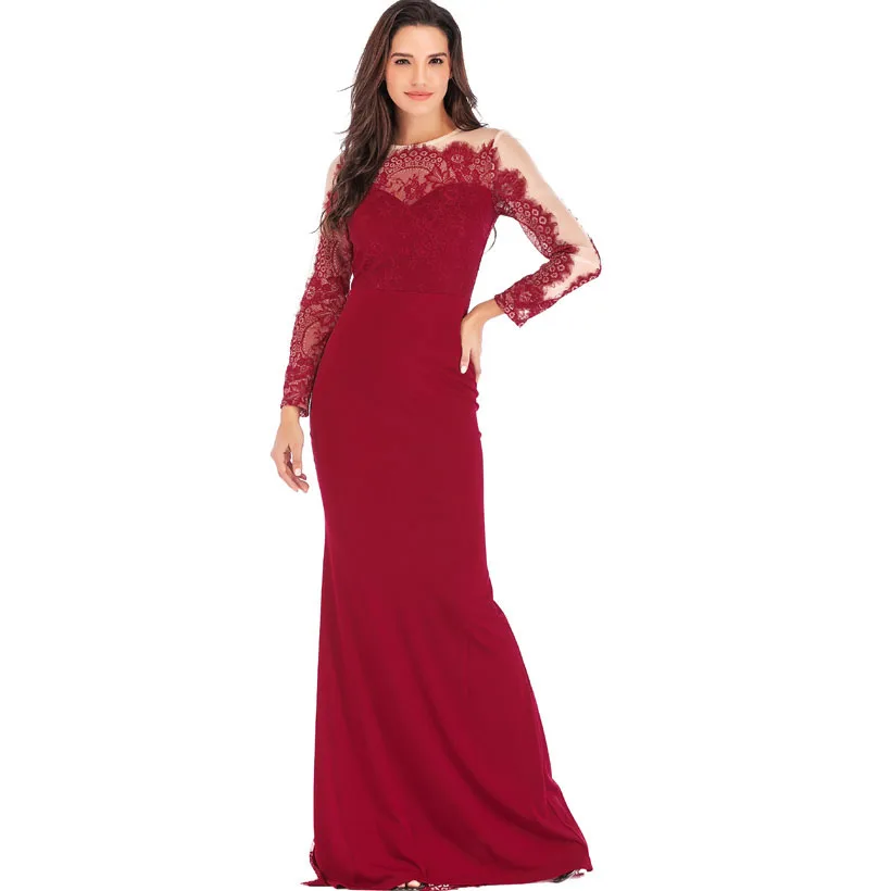 IDress High Quality Lace Embroidery Evening Dress Long Sleeve Charming Robe Longue Femme Long Dress for Wedding Party for Woman (19)