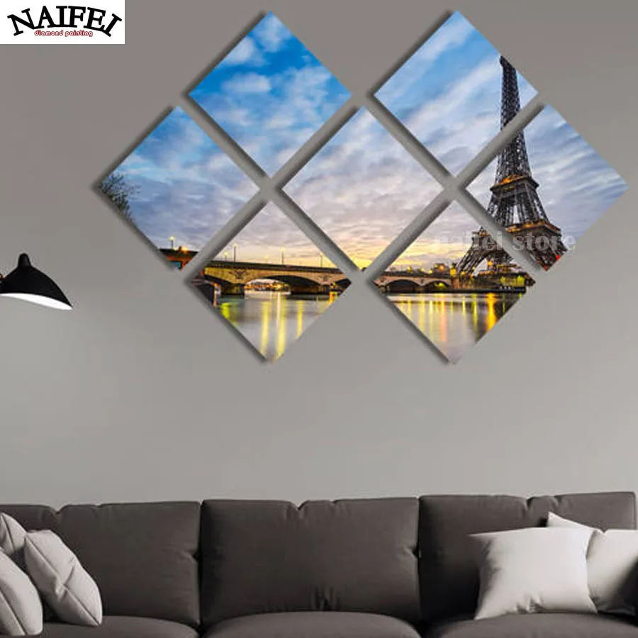 

7 pcs,diamond Painting Eiffel Tower,diy painting River Bank at Sunset,Cross Stitch,diy Diamond Embroidery mosaic home decoration