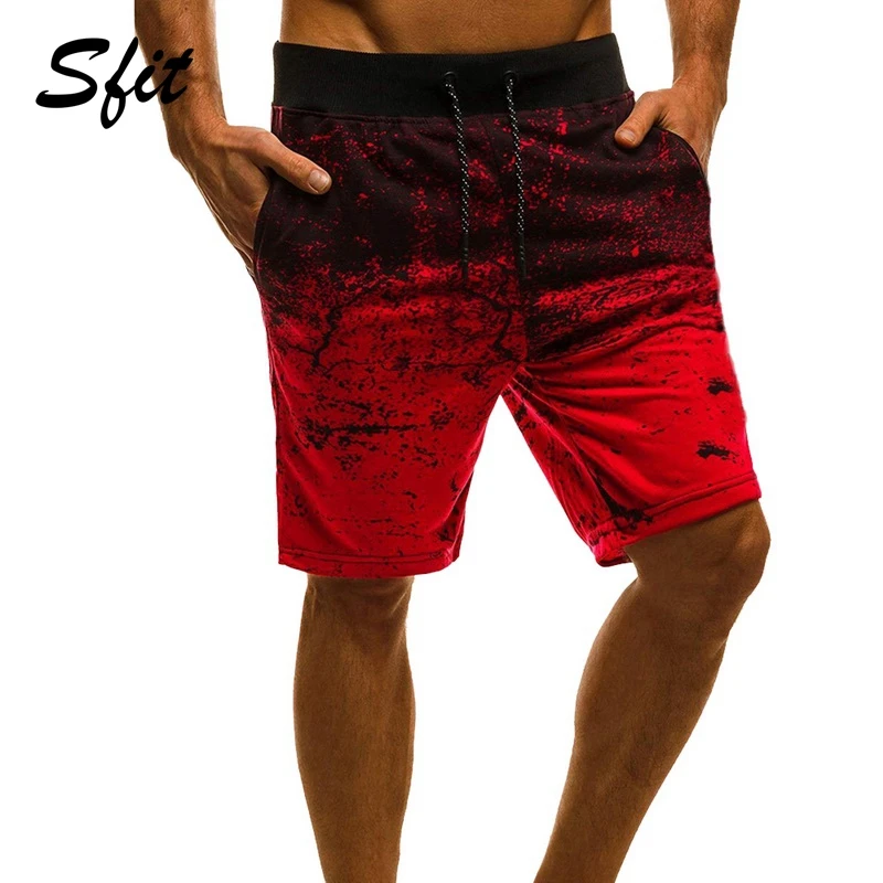 

Sfit Summer Men's Casual Short Pinting Training Shorts Pants Pockets Running Jogging Fitness Gradient Beach Short Sweatpants