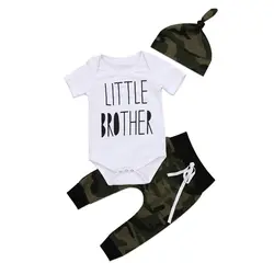 2019 Одежда для новорожденных мальчиков Детский хлопковый костюм + камуфляжные штаны шапка комплект из 3 предметов на осень