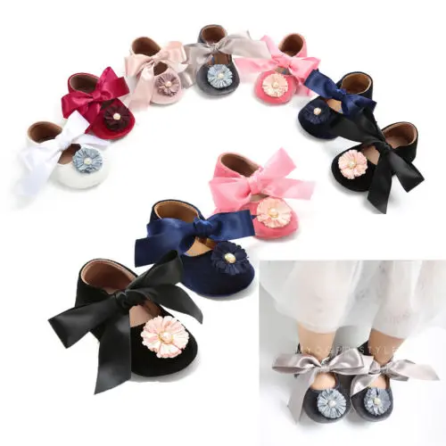 

Newborn Baby Girls Bowknot Flower Pram Shoes Toddler Baby Girl Prewalkers Soft Sole Shoes First Walkers Trainers Mocassins