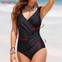 Размера плюс женский купальник 1 Цельный купальник цельный купальный костюм винтажный боди купальный костюм черный