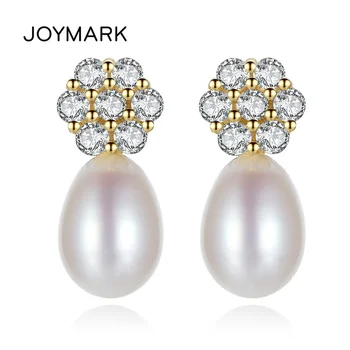 

Zircon Pave Flower 925 Sterling Silver Stud Earrings For Women Natural Freshwater Pearl Exquisite Wedding Jewelry JPSE021