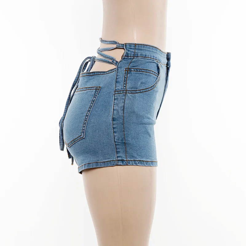 Для женщин пикантные выдалбливают кружево до джинсовый бандаж 2019 уличная сезон весна лето джинсовые короткие штаны с карманами