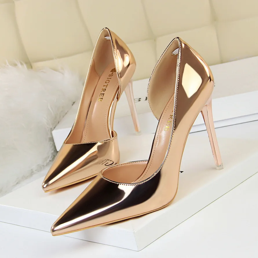 

Bigtree High Heels Women Shoes Dress Fashion Wedding Shoes Patent Leather Heels Bridal Shoes Black/Gold/Silver Heels