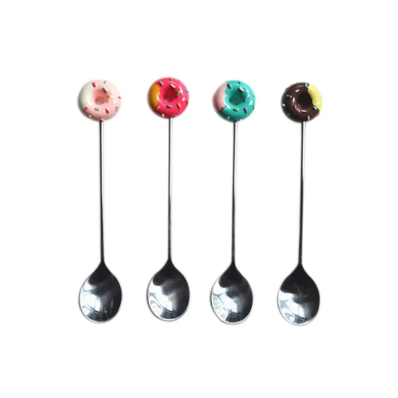 

1PC Stainless Steel Cartoon Doughnut Tableware Candy Pattern Spoons Fork Kitchen Tableware For Home Canteen Random Color