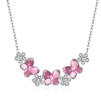 

925 Sterling Silver Necklaces Women Classic Butterflies Crystal Pendant S925 CZ Necklaces for Lady Charm Party Fine Jewelry Wear