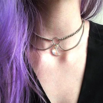 

LE SKY Fashion Crystal Moon Pendant Chain Multi-layer Necklace for Women Girl Gift Jewelry