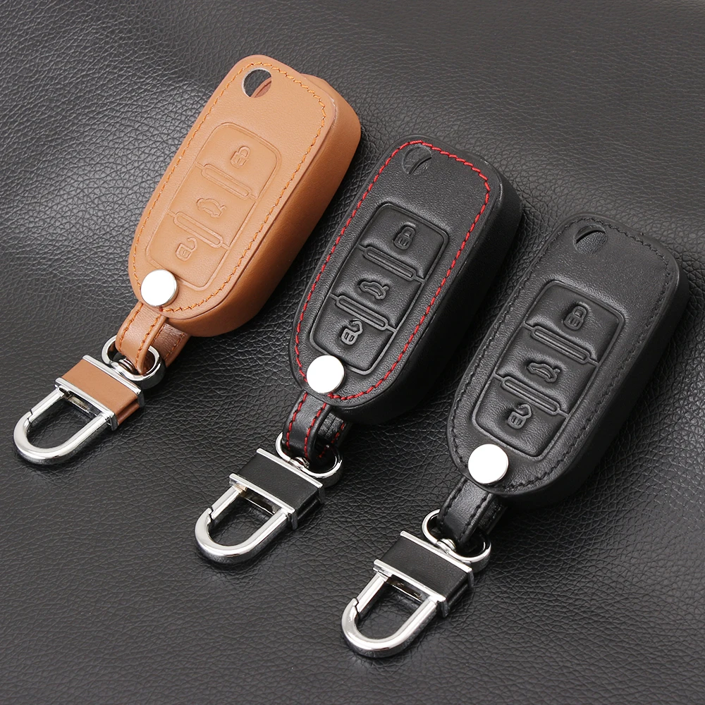 

VCiiC Car Key Case For Volkswagen Jetta MK6 Tiguan Passat Golf POLO Bora For Seat Leather Keychain Car Remote Control Key Cover
