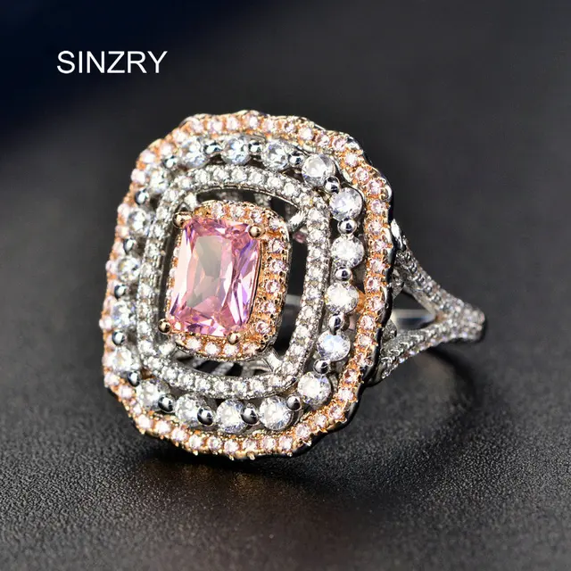 SINZRY Brand Big Flashing Cubic zironia finger ring New Fashion Pink bridal wedd SINZRY Brand Big Flashing Cubic zironia finger ring New Fashion Pink bridal wedd